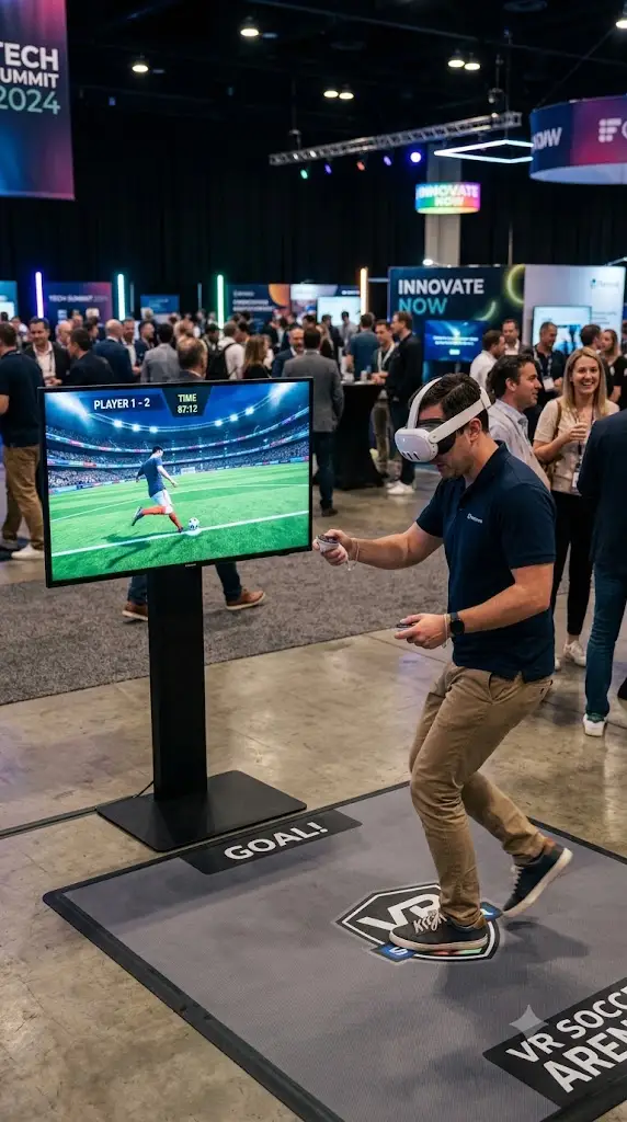 A corporate guest immersed in SIER VR Soccer